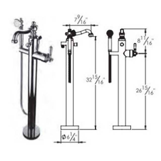 Vissoni - Floor Mount Tub Filler w/Single Function Hand Shower and Hose - Uses P0800 valve - Polished Chrome