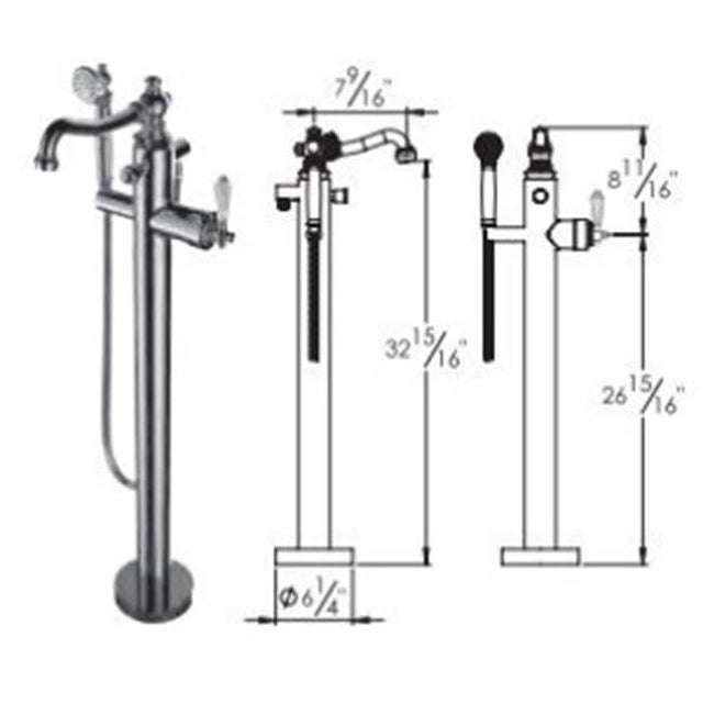 Vissoni - Floor Mount Tub Filler w/Single Function Hand Shower and Hose - Uses P0800 valve - Polished Chrome