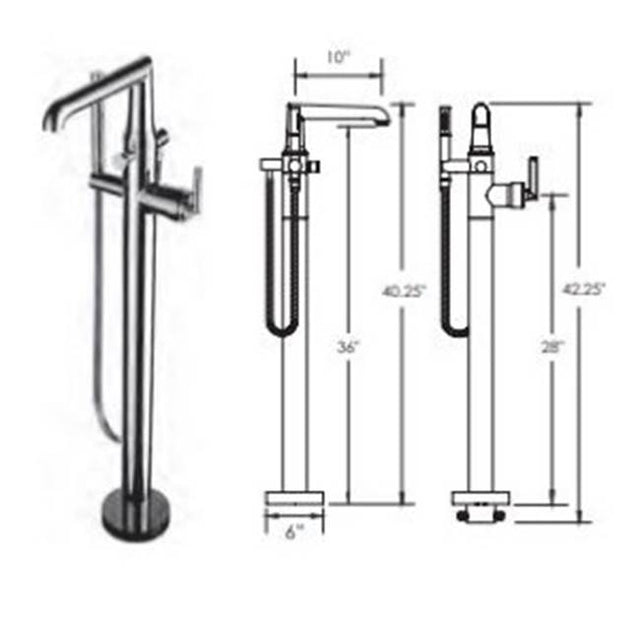 Vissoni - Floor Mount Tub Filler w/Single Function Hand Shower and Hose - Uses P0800 valve - Polished Chrome