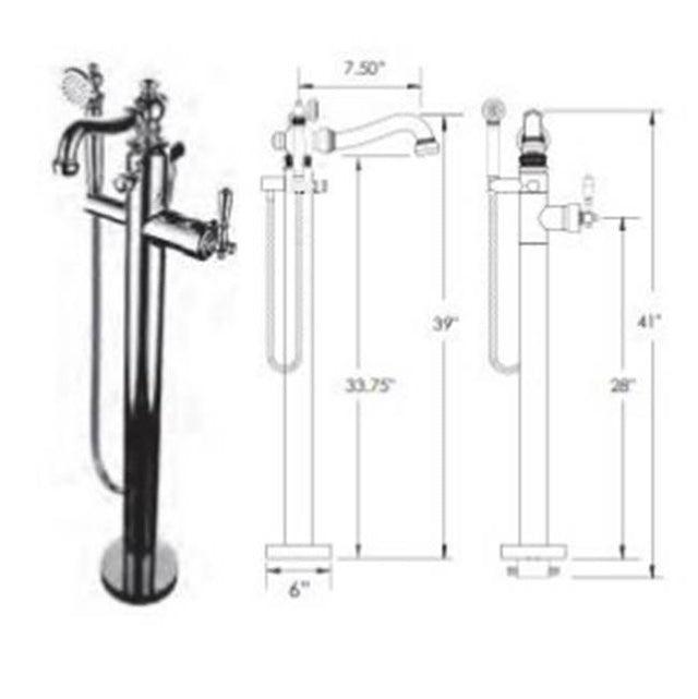 Vissoni - Floor Mount Tub Filler w/Single Function Hand Shower and Hose - Uses P0800 valve - Polished Chrome