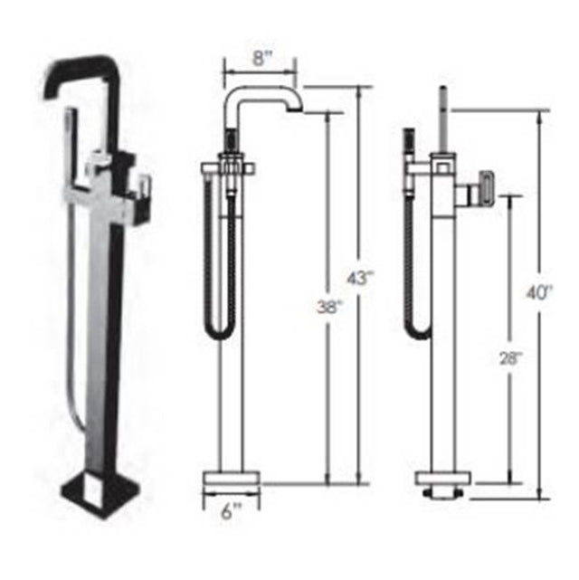 Vissoni - Floor Mount Tub Filler w/Single Function Hand Shower and Hose - Uses P0800 valve - Polished Chrome