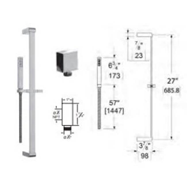Vissoni - Multifunction Hand Shower Set w/Slide Bar, Supply Elbow, and Hose - Polished Chrome