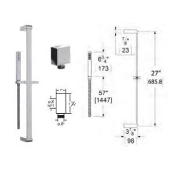 Vissoni - Multifunction Hand Shower Set w/Slide Bar, Supply Elbow, and Hose - Polished Chrome