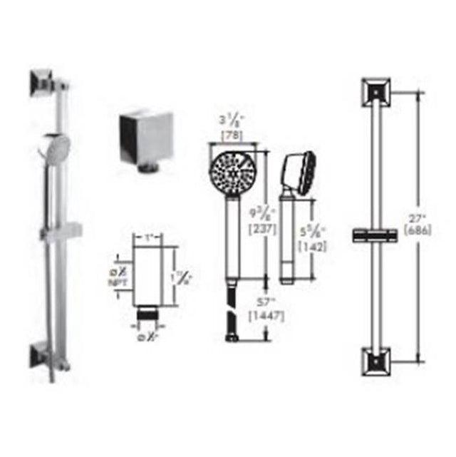 Vissoni - Multifunction Hand Shower Set w/Slide Bar, Supply Elbow, and Hose - Polished Chrome