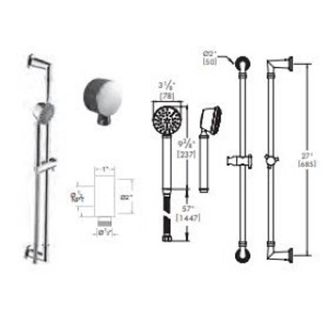 Vissoni - Multifunction Hand Shower Set w/Slide Bar, Supply Elbow, and Hose - Polished Chrome
