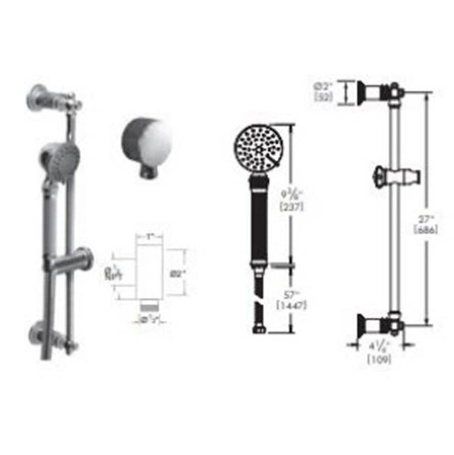 Vissoni - Multifunction Hand Shower Set w/Slide Bar, Supply Elbow, and Hose - Polished Chrome