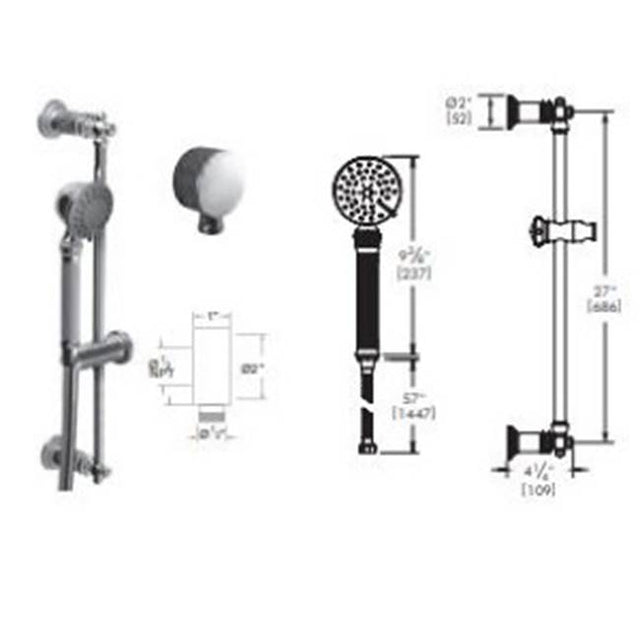 Vissoni - Multifunction Hand Shower Set w/Slide Bar, Supply Elbow, and Hose - Polished Chrome