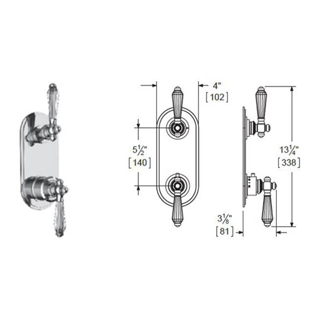 Vissoni - 1/2'' Thermostatic Trim w/3-Way Diverter (shared) - Uses TH-9313 valve - Roman Bronze