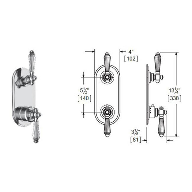 Vissoni - 1/2'' Thermostatic Trim w/3-Way Diverter (shared) - Uses TH-9313 valve - Roman Bronze