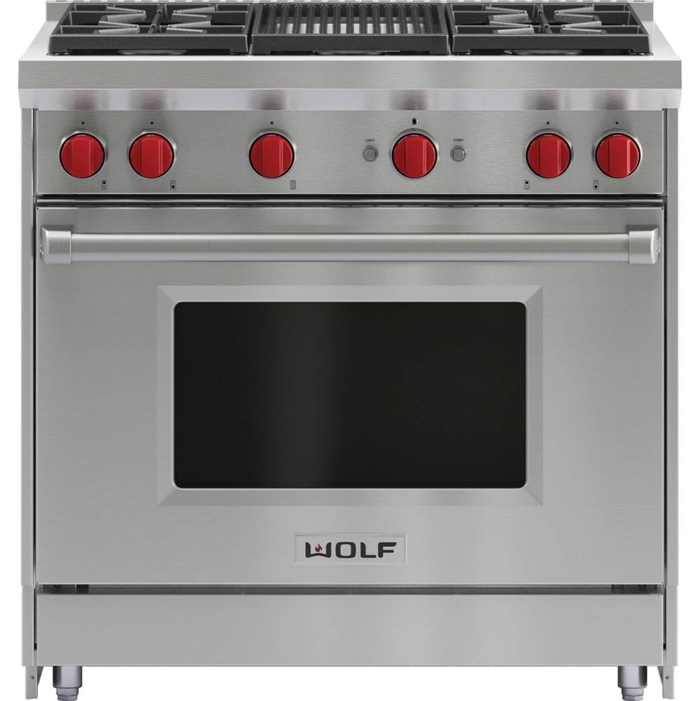 Wolf - 36'' Gas Range, 4 Burner, Charbroiler, Ng - No Finish Group