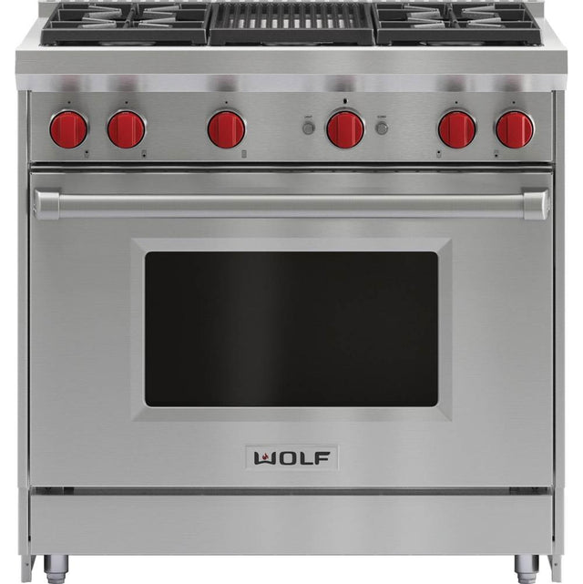 Wolf - 36'' Gas Range, 4 Burner, Charbroiler, Ng - No Finish Group
