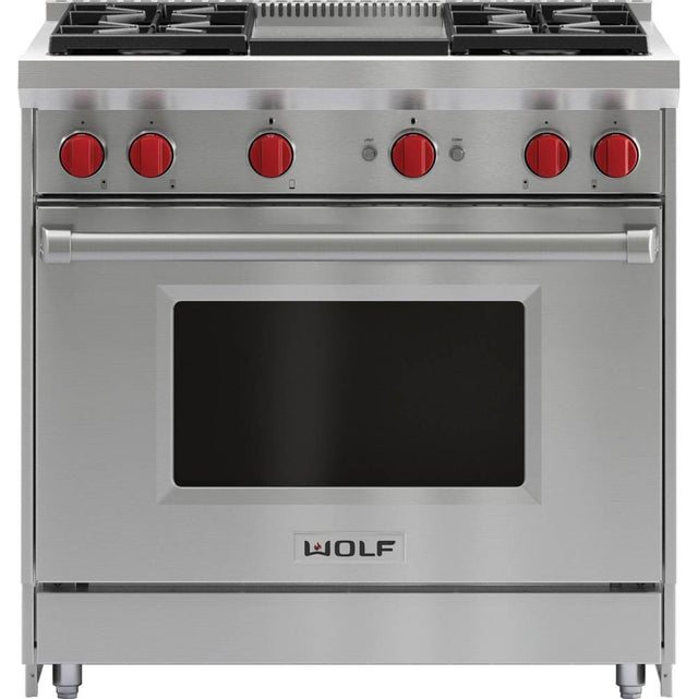 Wolf - 36'' Gas Range, 4 Burner, Griddle, Ng - No Finish Group