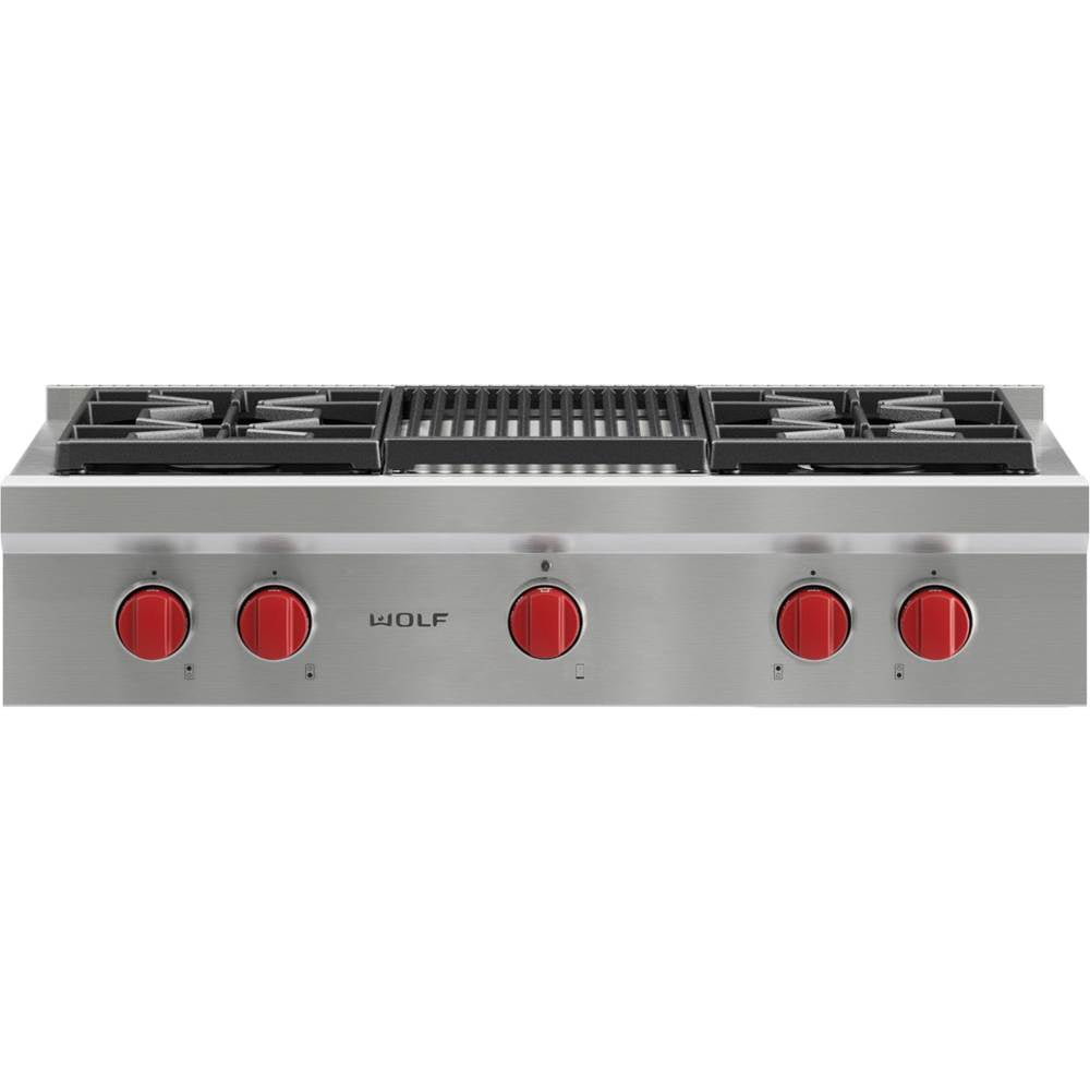 Wolf - 36'' Sealed Burner Rangetop, 4 Burner, Charbroiler, Ng - No Finish Group