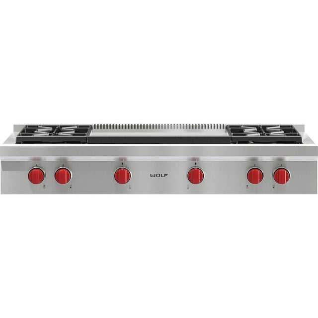 Wolf - 48'' Sealed Burner Rangetop, 4 Burner, Double Griddle, Ng - No Finish Group