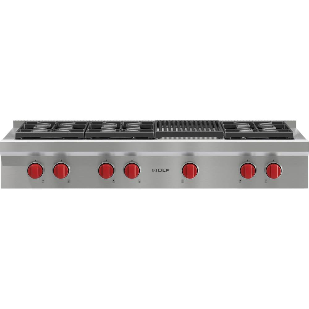 Wolf - 48'' Sealed Burner Rangetop, 6 Burner, Charbroiler, Ng - No Finish Group