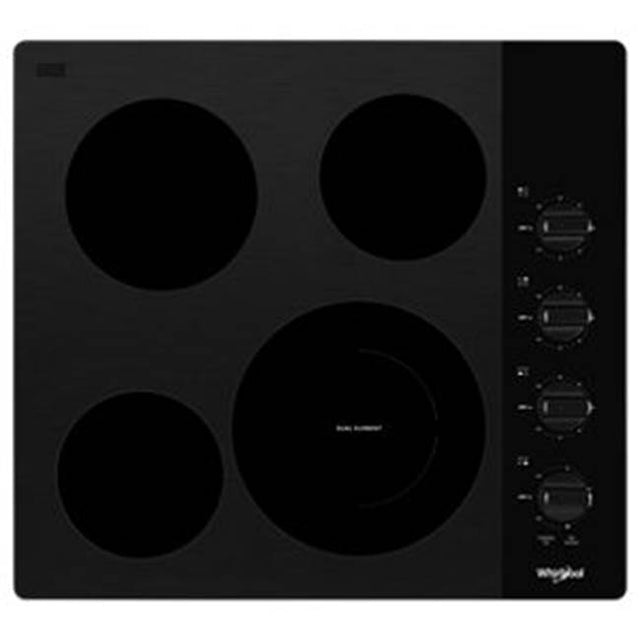 Whirlpool - 24'' 4 Elements, Ceramic Glass, 10/6'' Dual,8'',(2) 6'' Radiant Element, Frameless, Dish Safe Knob Control - Black
