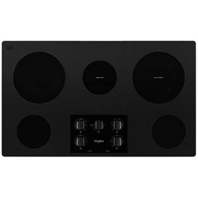 Whirlpool - 36'' 5 Elements, Ceramic Glass, 10/6'' Dual,10'',(3) 6'' Radiant Element, Frameless, Dish Safe Knob Control - Black
