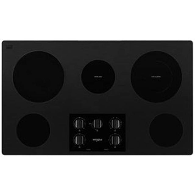 Whirlpool - 36'' 5 Elements, Ceramic Glass, 10/6'' Dual,10'',(3) 6'' Radiant Element, Frameless, Dish Safe Knob Control - Black