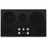 Whirlpool - 36'' 5 Elements, Ceramic Glass, 12/9'' Dual, 10/6'' Dual, (3) 6'' Radiant Elements, Frameless, Dish Safe Knob Control - Stainless Steel
