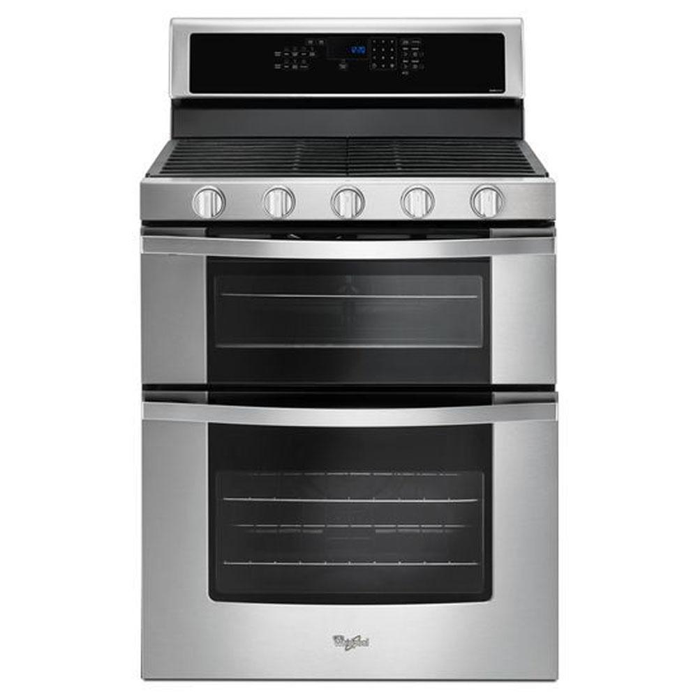 Whirlpool - 6.0 Cu. Ft. Gas Double Oven Range with Center Oval Burner - Stainless Steel