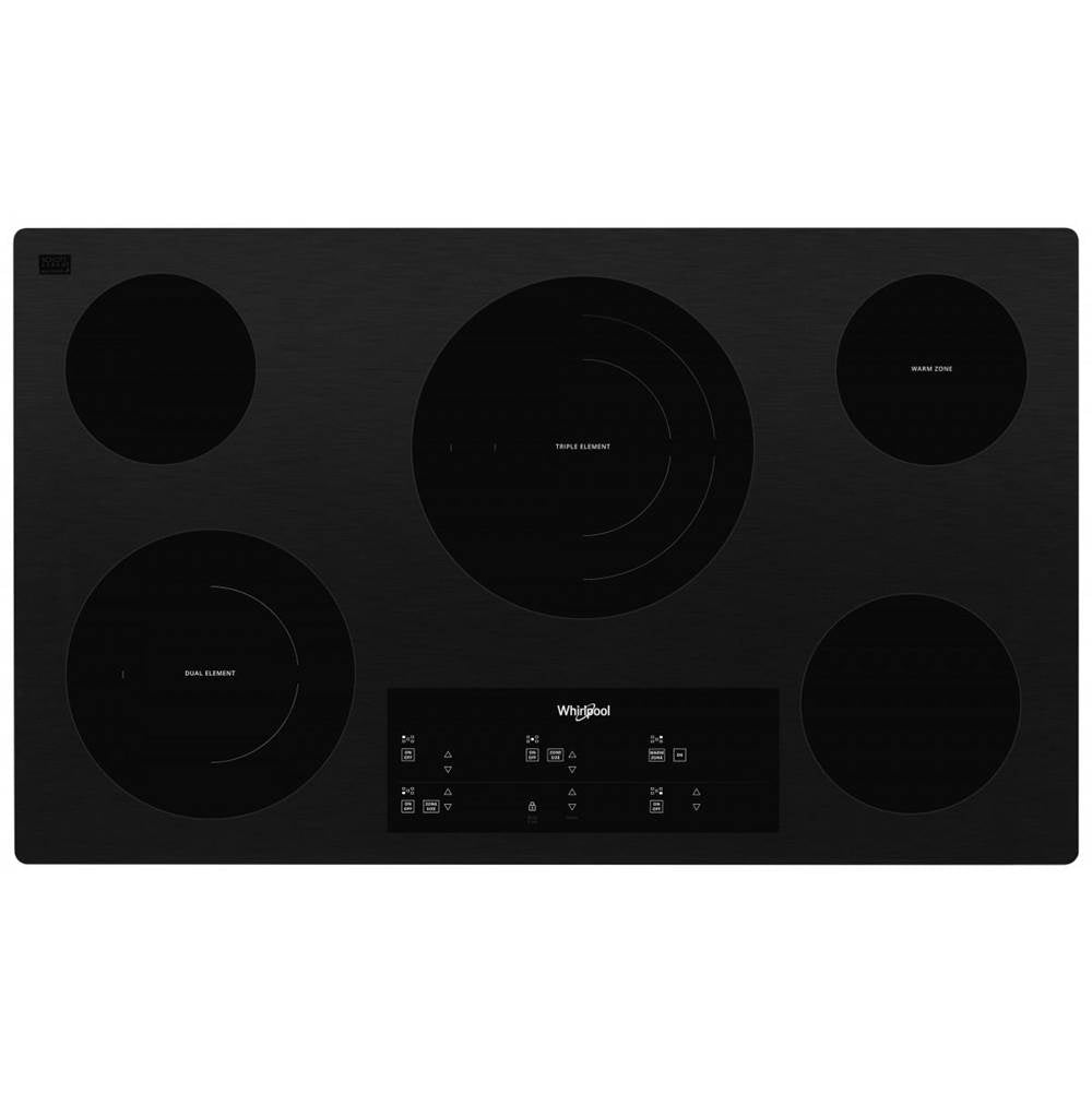 Whirlpool - 36'' Ceramic Glass, 5 Elements, 2-10/6'' Dual, 1-8'', 1-6'', 1-6'' Warm Zone, Tap Touch Controls, Wifi - Black
