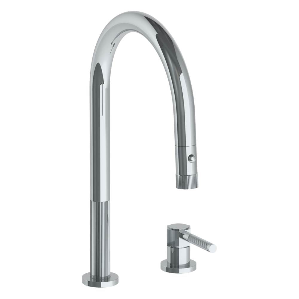 Watermark - Deck Mounted 2 Hole Gooseneck Kitchen Faucet with Pull Down Spray - Vintage Copper