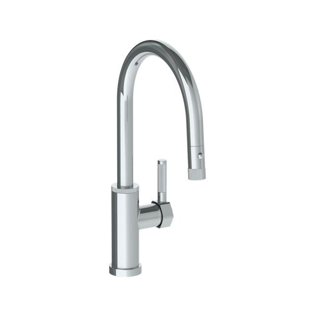 Watermark - Deck Mounted 1 Hole Gooseneck Kitchen Faucet with Pull Down Spray - Low Spout - Vintage Copper