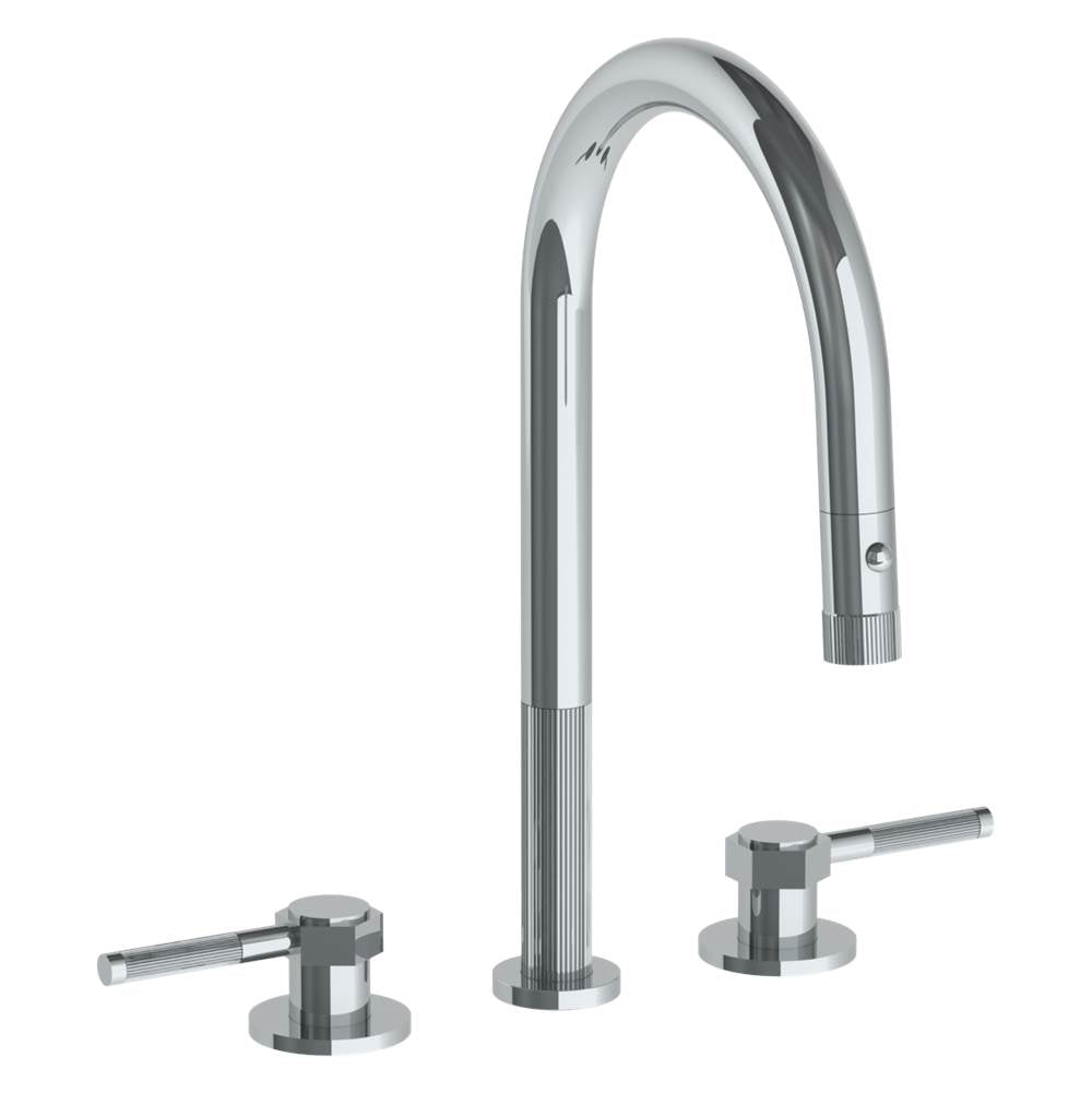 Watermark - Deck Mounted 3 Hole Gooseneck Kitchen Faucet with Pull Down Spray - Vintage Copper