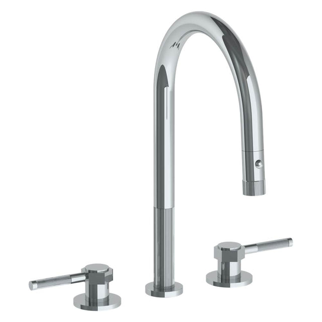 Watermark - Deck Mounted 3 Hole Gooseneck Kitchen Faucet with Pull Down Spray - Vintage Copper