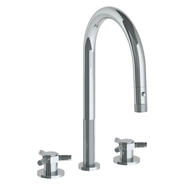 Watermark - Deck Mounted 3 Hole Gooseneck Kitchen Faucet with Pull Down Spray - Vintage Copper