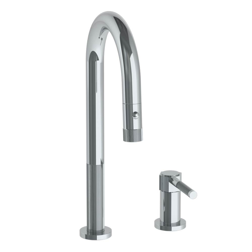 Watermark - Deck Mounted 2 Hole Gooseneck Prep Faucet with Pull Down Spray - Vintage Copper
