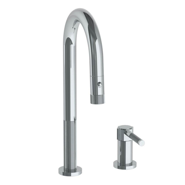 Watermark - Deck Mounted 2 Hole Gooseneck Prep Faucet with Pull Down Spray - Vintage Copper