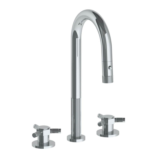 Watermark - Deck Mounted 3 Hole Gooseneck Prep Faucet with Pull Down Spray - Vintage Copper