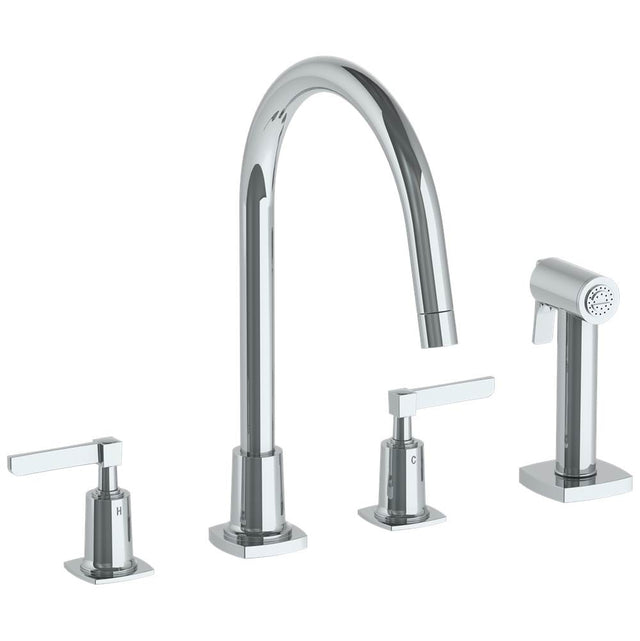 Watermark - Deck Mounted 4 Hole Gooseneck Kitchen Set -  Includes Side Spray - Vintage Copper
