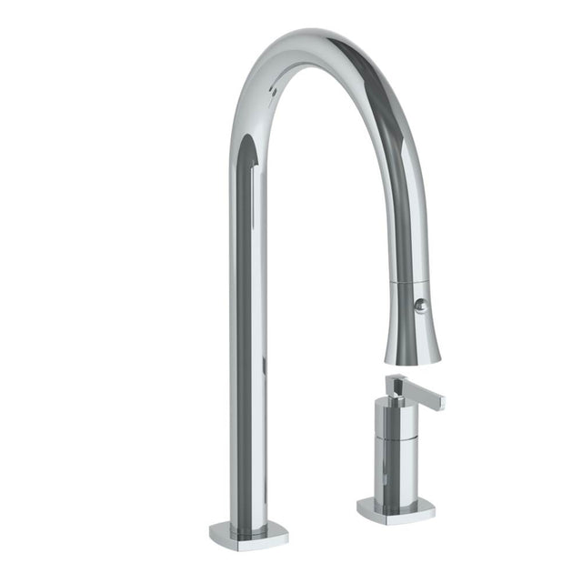 Watermark - Deck Mounted 2 Hole Gooseneck Kitchen Faucet with Pull Down Spray - Vintage Copper