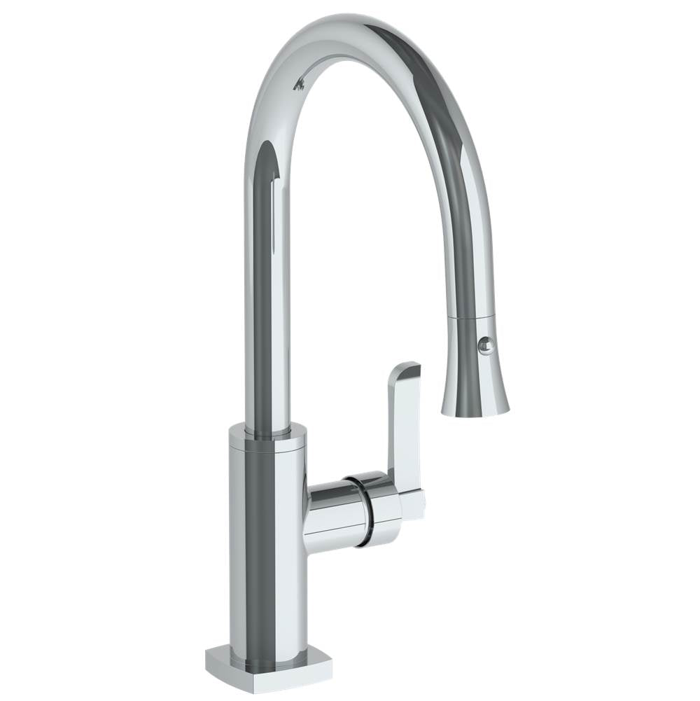 Watermark - Deck Mounted 1 Hole Gooseneck Kitchen Faucet with Pull Down Spray - Low Spout - Vintage Copper