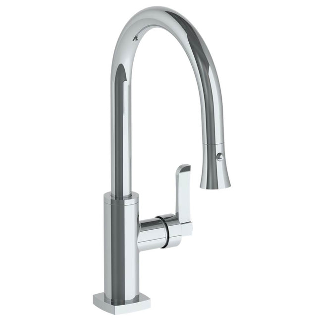 Watermark - Deck Mounted 1 Hole Gooseneck Kitchen Faucet with Pull Down Spray - Low Spout - Vintage Copper