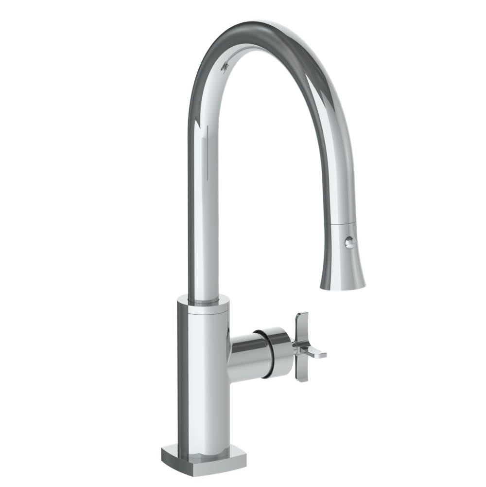 Watermark - Deck Mounted 1 Hole Gooseneck Kitchen Faucet with Pull Down Spray - Low Spout - Vintage Copper