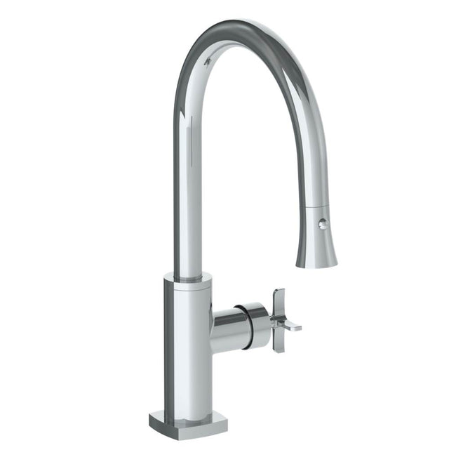 Watermark - Deck Mounted 1 Hole Gooseneck Kitchen Faucet with Pull Down Spray - Low Spout - Vintage Copper