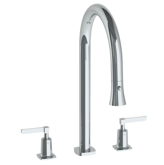Watermark - Deck Mounted 3 Hole Gooseneck Kitchen Faucet with Pull Down Spray - Vintage Copper