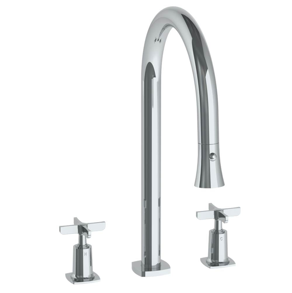 Watermark - Deck Mounted 3 Hole Gooseneck Kitchen Faucet with Pull Down Spray - Vintage Copper