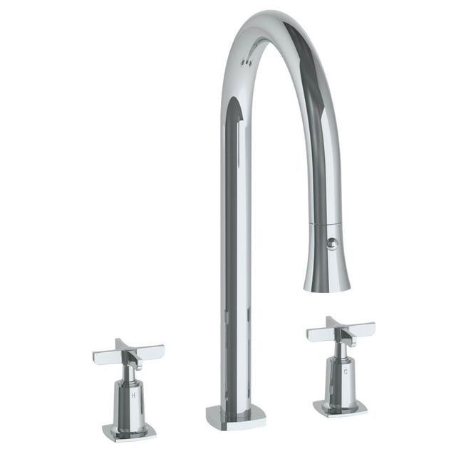 Watermark - Deck Mounted 3 Hole Gooseneck Kitchen Faucet with Pull Down Spray - Vintage Copper