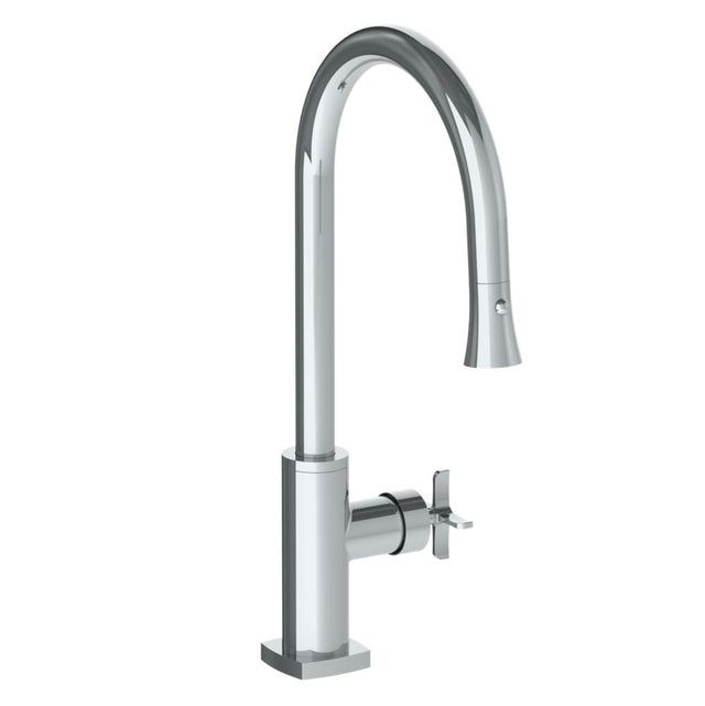 Watermark - Deck Mounted 1 Hole Gooseneck Kitchen Faucet with Pull Down Spray - High Spout - Vintage Copper