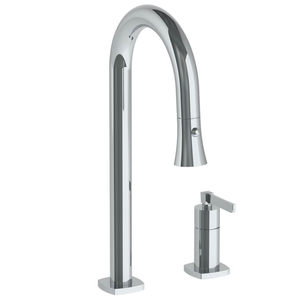 Watermark - Deck Mounted 2 Hole Gooseneck Prep Faucet with Pull Down Spray - Vintage Copper