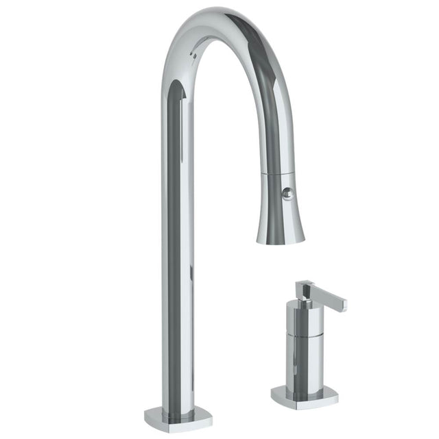 Watermark - Deck Mounted 2 Hole Gooseneck Prep Faucet with Pull Down Spray - Vintage Copper