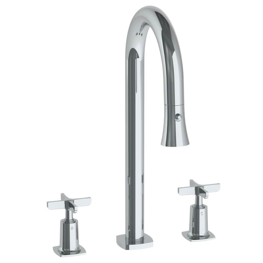 Watermark - 3 Hole Gooseneck Prep Faucet w Pull Down Spray Deck Mount - Vintage Copper