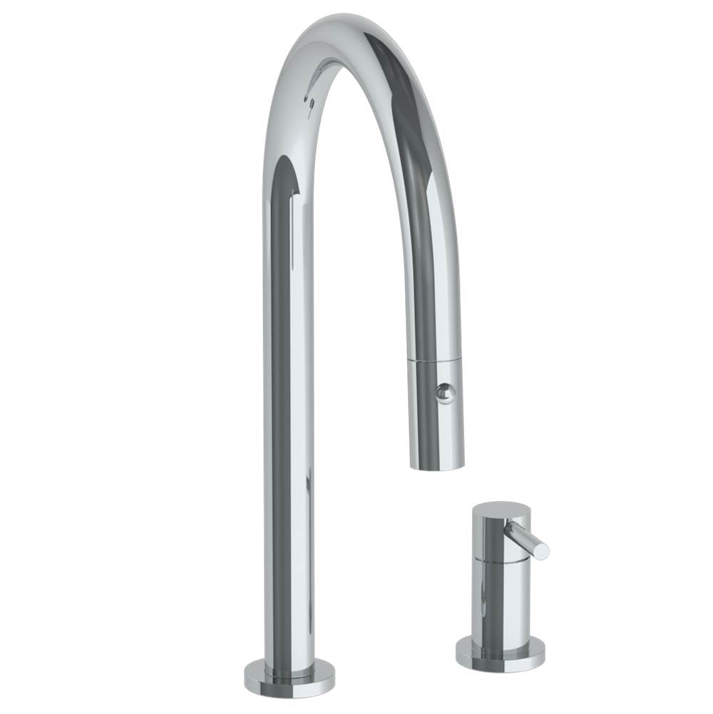 Watermark - Deck Mounted 2 Hole Gooseneck Kitchen Faucet with Pull Down Spray - Vintage Copper