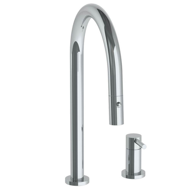 Watermark - Deck Mounted 2 Hole Gooseneck Kitchen Faucet with Pull Down Spray - Vintage Copper