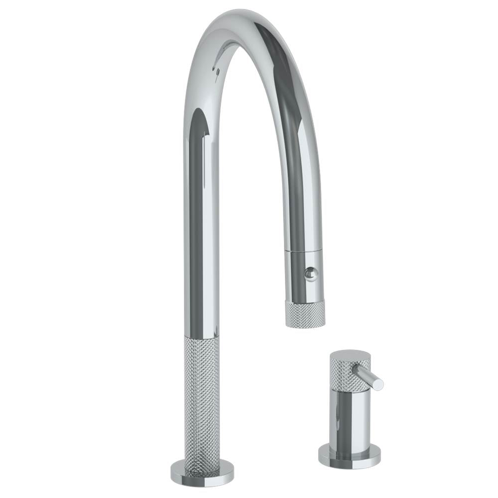 Watermark - Deck Mounted 2 Hole Gooseneck Kitchen Faucet with Pull Down Spray - Vintage Copper
