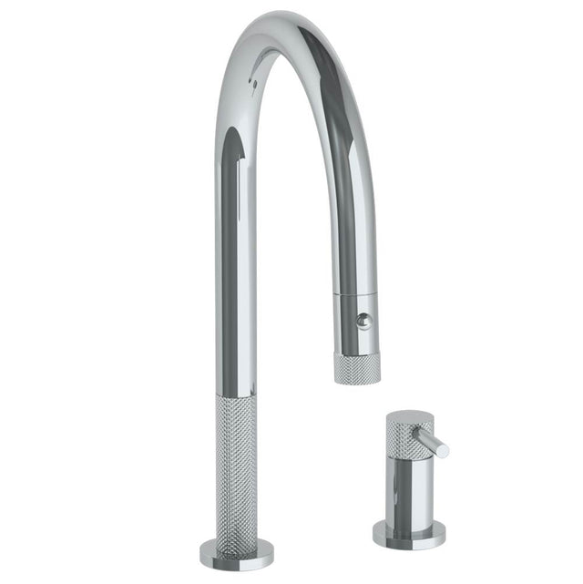Watermark - Deck Mounted 2 Hole Gooseneck Kitchen Faucet with Pull Down Spray - Vintage Copper